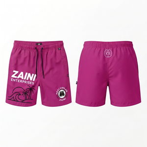 Shorts de bain pour hommes en polyester à séchage rapide de qualité supérieure 130 GSM, couleur magenta, taille élastique, impression par sublimation personnalisée, shorts de plage - Product Image 1