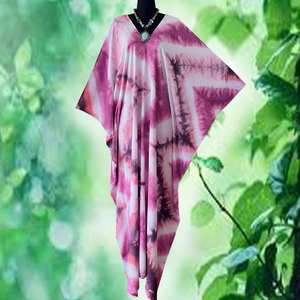 Robe caftan en rayonne tie-dye shibori violet bohème, grande taille, coupe décontractée et fluide, tenue artistique pour femme - Product Image 4
