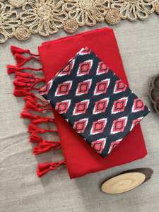 Sari indien traditionnel en coton Khadi - Tissu tissé à la main doux avec des pompons décoratifs et une pièce en coton magique - Product Image 3