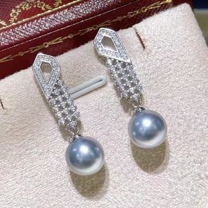 Nouvelles boucles d'oreilles rondes en argent pur S925, 9-8 mm, sans défaut, perles naturelles, style chandelier, cadeau d'anniversaire parfait - Product Image 2