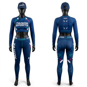Premium 280 GSM Polyester Spandex BJJ Bra Legging Set Blue Geometric Side Panel Sublimation Custom Logo - Product Image 1