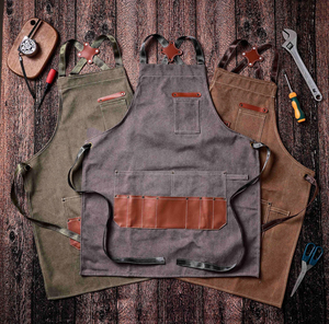 Tablier de luxe robuste en toile cirée avec fermeture éclair, réglable à bretelles croisées, pour chef, barbecue, barbier, charpentier, équipement d'atelier LCA-0047 - Product Image 1