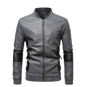 URBANGAZER Men's 100% Polyester Leather <b>Jacket</b> Stand Collar Covered Button <b>Patchwork</b> Design Windproof Breathable Thick - Product Image 1
