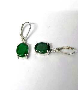 Pendientes de Plata de Ley 925 con Esmeralda de Corte Ovalado, Hechos a Mano, con Cierre de Palanca, Joyería Colgante, Regalo de Aniversario - Product Image 3