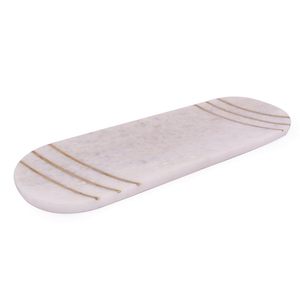 Luxury White Marble Oval Decorative Tray with Gold Inlay Accents for <b>Coffee</b> <b>Table</b>, Vanity Organizer and Home Decor Display - Product Image 5