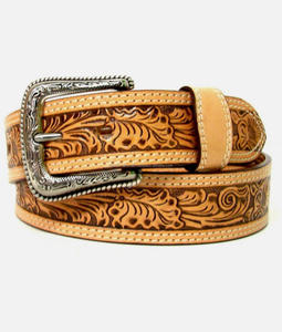 Cinturón de herramientas de cuero genuino occidental hecho a mano para hombres y mujeres con doble costura y hebilla de latón antiguo con grabado floral - Product Image 6