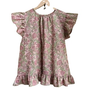 Blusa de algodón floral informal con estampado de bloques a mano para mujer, prendas de vestir cortas hechas a mano con bordado - Product Image 1