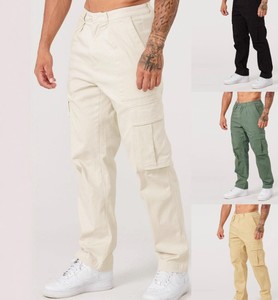 Pantalon de travail décontracté pour homme, 100 % coton, taille haute, léger, en toile, multi-poches, coupe droite ample et tendance - Product Image 5