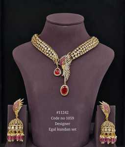 11242Egal Kundan Jewelry Set Necklace and <b>Earrings</b> Gold Plated Red Zircon <b>Wing</b> Design Ethnic Wedding Women's Fashion Jewelry - Product Image 1