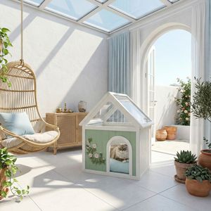 Cuccia per Animali Domestici in Legno di Cedro FSC con Tetto Trasparente e Intagli Floreali, Rifugio Interno per Gatti e Cani di Piccola Taglia, Dimensioni 63,5 x 47,5 x 77,6 cm - Product Image 6