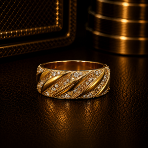 Anillos de Boda Inspirados en el Estilo Art Deco Vintage, Oro Puro de 14K, Diamante Cultivado en Laboratorio de Corte Redondo, Anillo de Banda Ancha, Anillos de Aniversario, Anillos de Lujo - Product Image 1