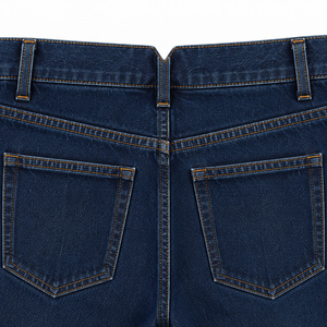 Jean en denim taille haute à jambe droite pour femme avec ceinture arrière à encoche en V, Indigo foncé - Product Image 4