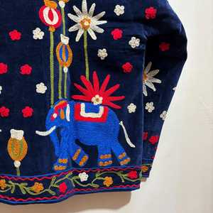Personalized Unisex <b>Gift</b> Velvet Blue Suzani <b>Elephant</b> Embroidered Jacket Bohemian Reversible Coat Winter Floral Outerwear - Product Image 3
