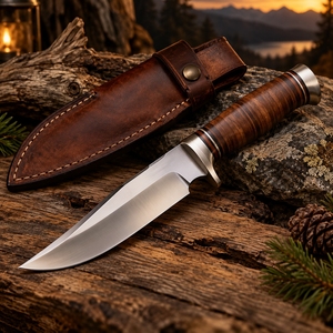 มีดล่าสัตว์ ใบมีดเหล็กคาร์บอนสูง ด้ามไม้ตามหลักสรีรศาสตร์ รับผลิตตามแบบ OEM ปลายใบมีดแบบ Drop Point คุณภาพพรีเมียม ผลิตด้วยมืออย่างประณีต ใบมีดแบบ Fixed Blade - Product Image 3