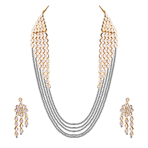 Indian Stylish Layered Pearl Rani Haar Long Kundan Necklace Zircon Alloy Jewellery Set Wedding Engagement Party <b>Gift</b> Hiphop Gold - Product Image 2