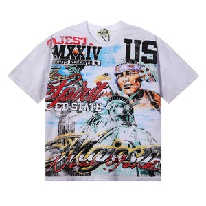T-shirts décontractés amples à imprimé Statue de la Liberté avec strass, style boxy, en polyester/coton tricoté, manches courtes, pour hommes Zeewan - Product Image 6