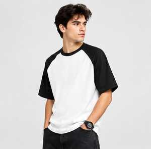 Men's Black White <b>Raglan</b> Sleeve <b>T</b>-<b>Shirt</b> O-Neck Regular Fit Casual 100% Cotton Jersey Solid Color Front Pattern Breathable Quick - Product Image 4