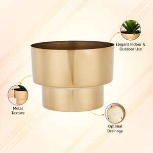 Pot de fleurs en métal martelé avec une finition texturée élégante, récipient décoratif pour plantes pour salon, salle de séjour, balcon - Product Image 5