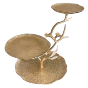 Modern Design Gold Hammered 3 Tier <b>Cake</b> <b>Stand</b> With Decorative Floral & Leaf Accents Cupcake Server For Parties And Home Decor - Product Image 1