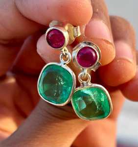 Ruby Emerald Sterling <b>Silver</b> <b>Stud</b> Earrings Dainty Gemstone Luxury Handmade Jewelry Elegant Gift For Women - Product Image 3