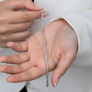 Pulsera de tenis de plata de ley 925 con diamantes baguette, joyería fina de lujo, regalo de boda para mujer, elegante cadena de mano - Product Image 3