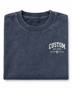 T-shirt unisexe surdimensionné bleu marine délavé à l'acide 240 GSM 100 % coton, avec logo sur la poitrine gauche, style vintage, vente en gros personnalisée - Product Image 5