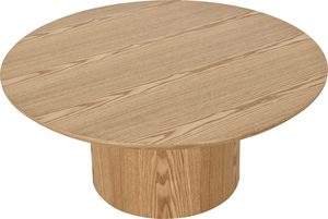 Contemporary Center <b>Table</b> Round Ash Veneer Top Low Cylinder Column Base Coffee <b>Table</b> for Cafe Restaurant Living Room Hotel - Product Image 3