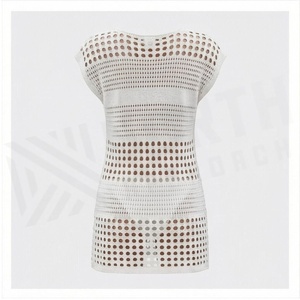 North Approach Women's Hollow Out <b>Knitted</b> T-Shirt Round Neck Breathable Dot <b>Pattern</b> White - Product Image 5