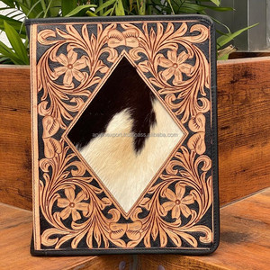 Carpeta de Padfolio con cremallera de cuero labrado a mano personalizada cubierta de cuaderno A4 agenda planificador organizador de Padfolio de piel de vaca con Carpeta de 3 anillas - Product Image 2