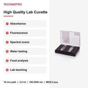 Cubeta de Cuarzo TECHINSTRO de Alta Calidad, Transparente por 4 o 2 Lados, Ruta Óptica de 10 mm, 3.5 ml con Cubierta de PTFE, 190-2500 nm - Product Image 4