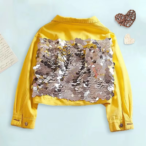 Custom <b>Sequin</b> Patches Girls Denim <b>Jacket</b> Short Style Kids Denim <b>Jacket</b> for 2-12 Years Made in China - Product Image 2