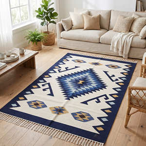 Alfombra Kilim Geométrica de Estilo Rústico, Hecha a Medida, Tejido Plano, Pelo Corto, Antideslizante, para Sala de Estar, Roja Multicolor, Alfombra Interior - Product Image 5