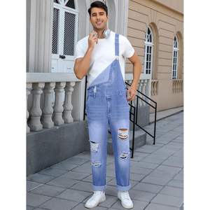 2025 mono informal ajustado para hombre, babero vaquero desgastado con correa ajustable, patrón de estampado de estilo Hippie - Product Image 2