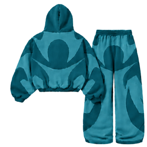 Ensemble survêtement unisexe décontracté bleu sarcelle avec sweat à capuche oversize et pantalon de jogging, coupe décontractée, tenue d'hiver - Product Image 2