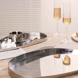 Modern Stainless Steel <b>Mirror</b> Finish Serving <b>Tray</b> Decorative Oval Metal <b>Tray</b> for Coffee Table Dining and Display - Product Image 5