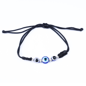 สร้อยข้อมือเชือกสีดำแบบปรับได้พร้อมลูกปัดตาปีศาจสีน้ำเงิน สร้อยข้อมือเชือกนำโชคแบบปรับได้ สร้อยข้อมือแบบปรับได้ ของขวัญสุดอินเทรนด์ - Product Image 1