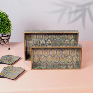 Plateaux de service en bois avec sous-verres, design classique, qualité supérieure, durables, brillants, plateaux de service décoratifs en bois disponibles - Product Image 4