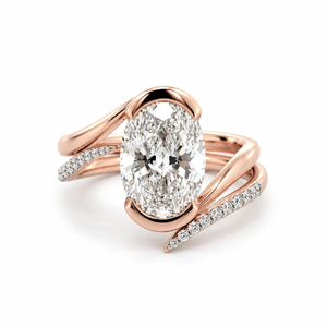 Anillo de Compromiso Solitario Ovalado de 2.5CT, Color E, Claridad VVS1, Oro de 14K, Diamante Cultivado en Laboratorio de 10x8mm, Anillo de Boda Apilable con Banda Cruzada - Product Image 3