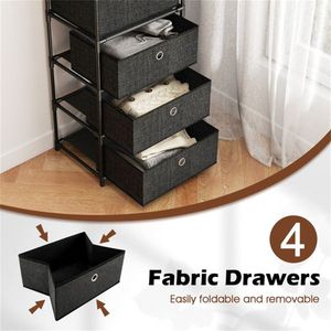 Mobiletto rustico industriale con piano in legno, struttura in metallo, 4 cassetti in tessuto, cassetti rimovibili e pieghevoli e kit anti-ribaltamento - Product Image 6