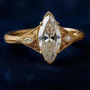 Anillo de halo Art Déco con diamante marquesa de 2 quilates cultivado en laboratorio, estilo vintage, plata 925, para regalo nupcial, para fiestas de aniversario, amuleto. - Product Image 2
