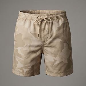 Shorts de bain décontractés pour hommes en tissu peigné écologique, couleur personnalisable, avec cordon de serrage, pour la plage, séchage rapide, tenue d'été - Product Image 1