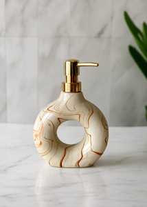 Ensemble de salle de bain en céramique moderne, forme ronde, motif marbre, distributeur de savon, porte-brosse à dents, porte-savon, quatre pièces - Product Image 4
