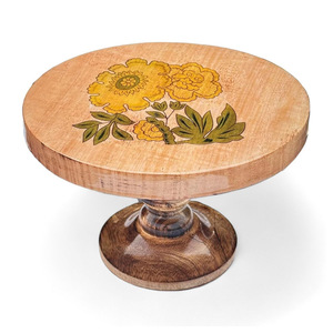Food Safe Mango <b>Wood</b> <b>Cake</b> Stand Handpainted Dessert Stand for Dining Table Wooden Round <b>Cake</b> Server with Flower Design - Product Image 6