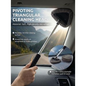 Herramienta de Limpieza de Ventanas de Coche con Mango Extensible de Largo Alcance y 3 Paños de Microfibra Reutilizables, Limpiador de Parabrisas - Product Image 6