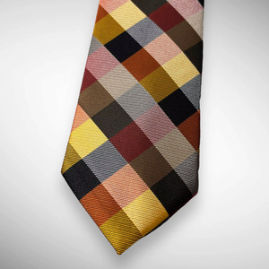 Benon Mustard & Black Plaid Polyester Necktie | Classic Checked <b>Tie</b> for Men | Formal Business Wedding Party Fashion Neckwear - Product Image 1