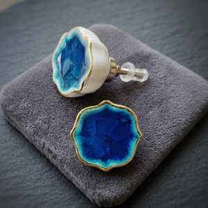 Ceramic Cabinet Knob Blue Geode Design <b>Gold</b> Trim Industrial Round Furniture Handle Dresser Kitchen <b>Drawer</b> Wardrobe - Product Image 1