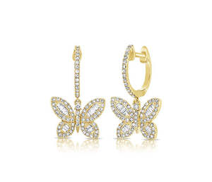 Nouveauté : Boucles d'oreilles pendantes en argent 925, or pur 10K 14K, diamants de laboratoire taille baguette et ronds, motif papillon, pour femmes - Product Image 3