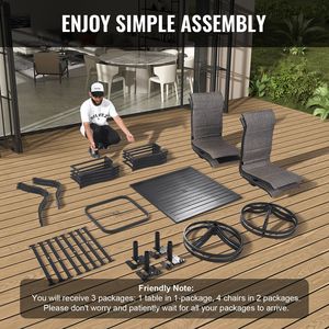 Set da Pranzo da Giardino in Ferro a 5 Pezzi per Tutte le Stagioni, Tavolo con Sedie Girevoli, Set da Esterno - Product Image 6