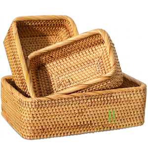 HOT SELLING Set 3 Rectangle Rattan <b>Storage</b> <b>Baskets</b> Handmade Natural Woven Eco-Friendly Modern Home Organizer Decorative - Product Image 5