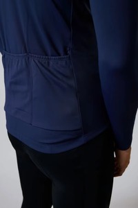 Maillot de cyclisme personnalisé bleu foncé à manches longues, fermeture éclair intégrale, col montant, respirant, pour vélo de route, tenue d'équipe de course, vêtements de sport performants - Product Image 4
